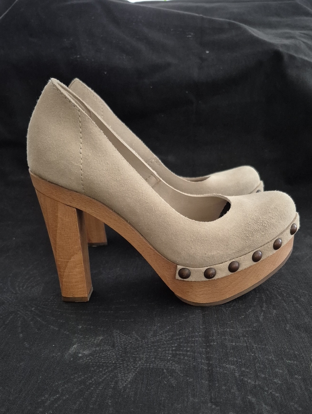 Pedro Garcia Womens Suede Shoes Platform Studded With Wood Heels 37 6.5
